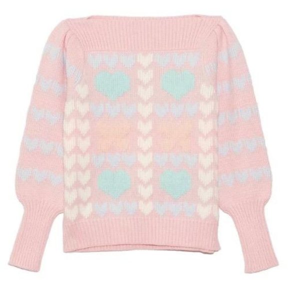 LoveShackFancy Gizela Pink Heart Pullover Sweater - Picture 3 of 12